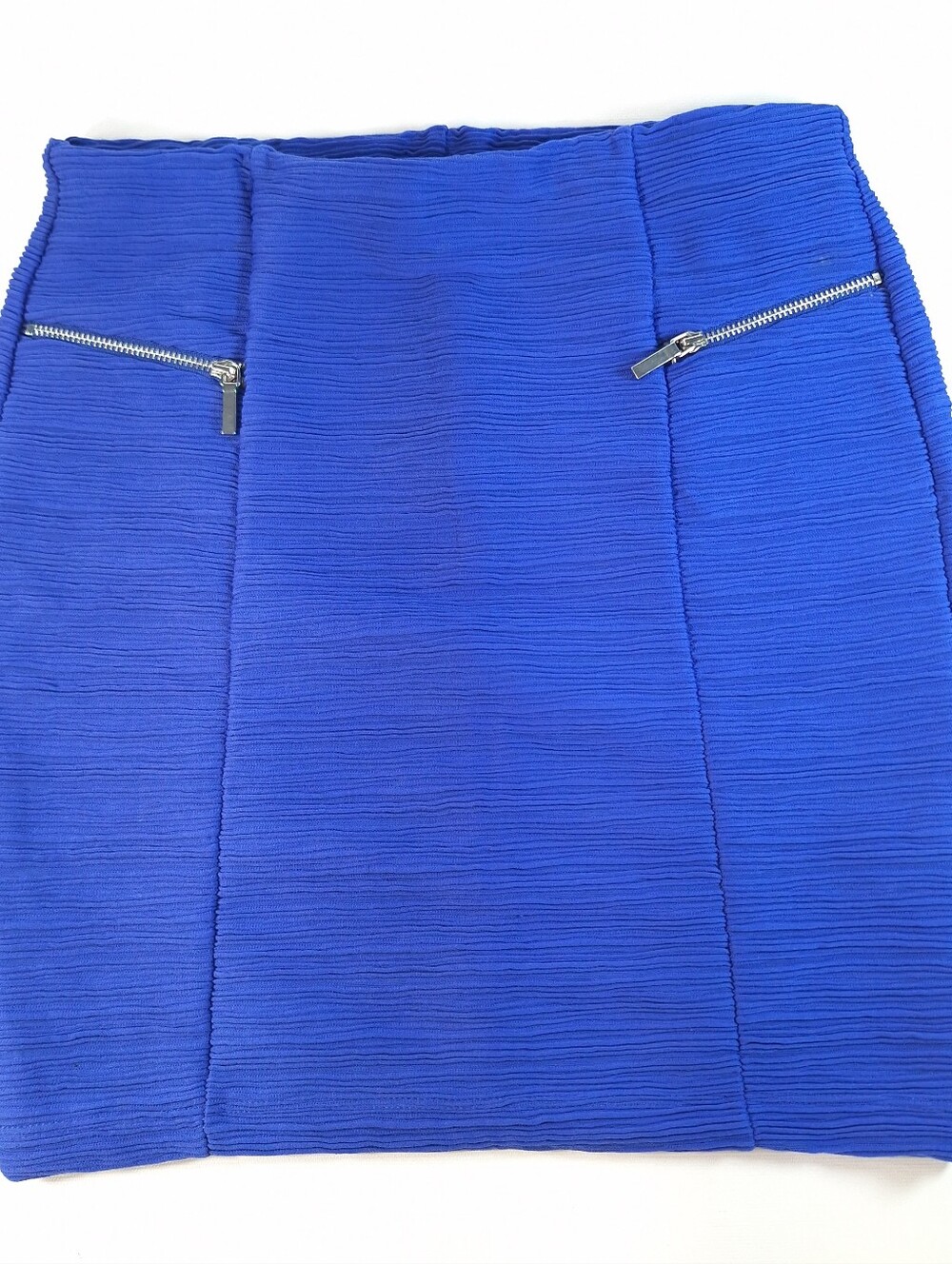 Dynamite Royal Blue Bandage Bodycon Mini Skirt with Silver Zippers, Small